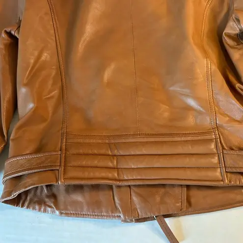 Bod & Christensen Blake Cognac cropped Leather biker jacket size Med NWT Brown