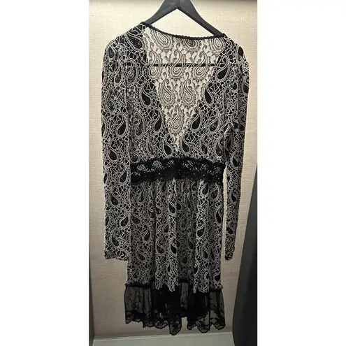 A'reve Boho Cardigan Size L Black Cream Lace Embroidered Button Front Romantic Size L