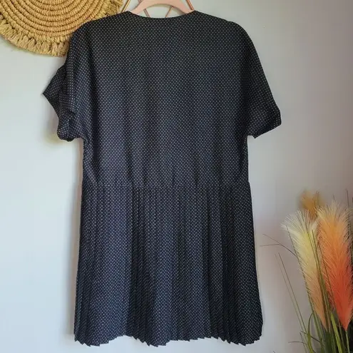 ZARA , Black Polka Mini Dot Short Pleated Oversized Shirt Dress, Size Medium