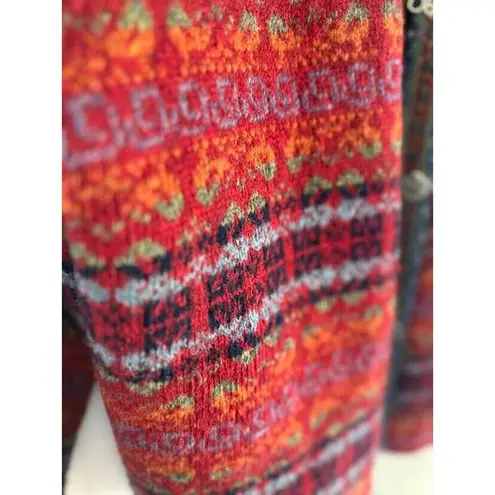 Vintage Carroll Reed Fair Isle Sweater Womens Medium Red 100% Wool Cardigan HK