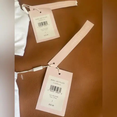 Avec Les Filles NWT Mesh Ruffle White Bikini Set sz L white polkadot mesh