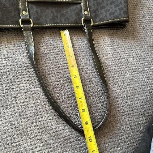 NY & Co Black Monogram Tote Bag Leather Trim Contrast Stitch Shoulder Purse Black