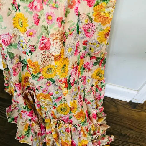 Mac Duggal 9174 Long Formal Multicolored Floral Print Chiffon Gown Dress Size 10