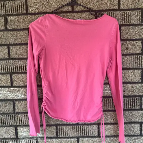 Lilu Vintage Y2K Long Sleeve V Neck Shirt 100% Cotton Size XS Pink