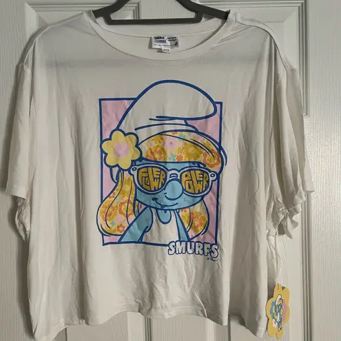 Unique Vintage NWT The Smurfs x  White Cropped Graphic Tee, Size 2X