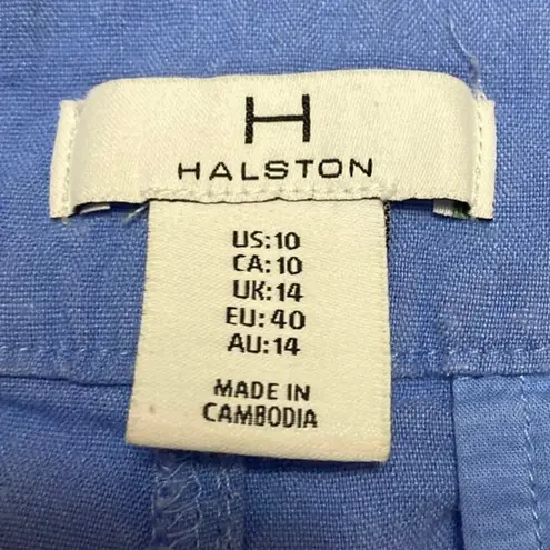 Halston Women's Blue Linen Pleated High Rise Wide Leg Trousers Pants Size 10