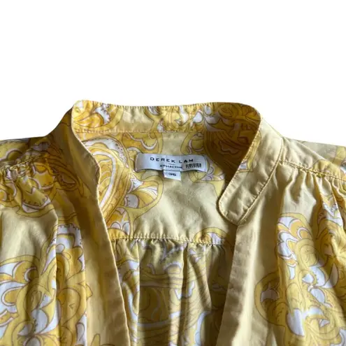 Derek Lam Collective Yellow White Print Romper Shorts Ruffle Wrap Size 0 36