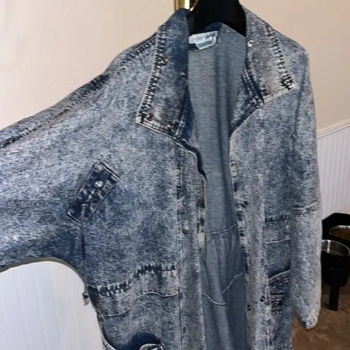 Vintage 80s Blue Acid Wash Denim Duster Coat Denim coat Jean Coat Size M