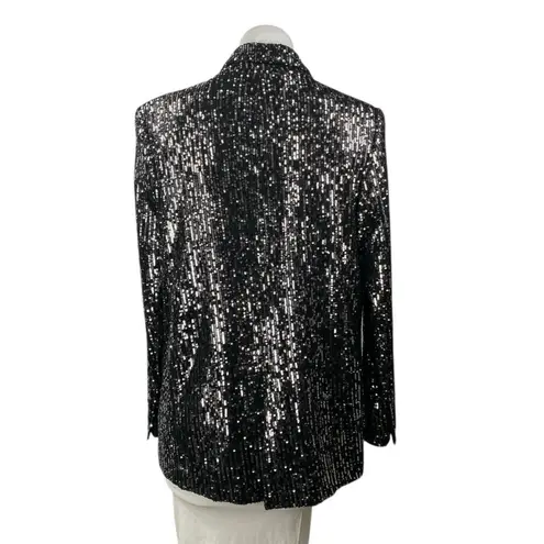 ZARA  Women's Black Sequin Long Sleeve Sparkly Shimmer Blazer Coat Jacket Size S