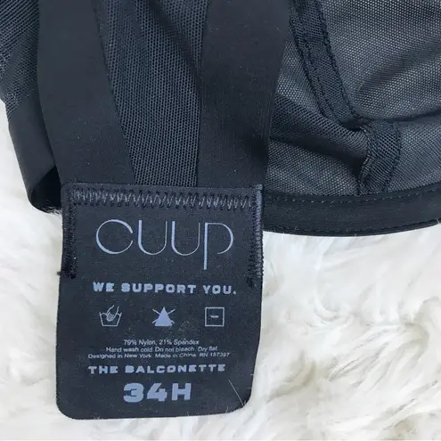 New CUUP The Balconettte Mesh Bra Size 34H Black Underwire Sheer Balconet