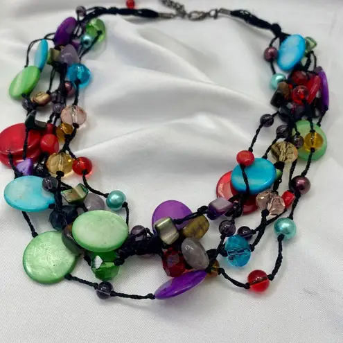 Premier Designs Early 2000's Signed Spectrum Multi Strand Stone Beaded Necklace
