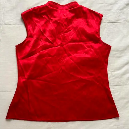 Y2K Geri C NYC Red silky chinoiserie sleeveless top Size M