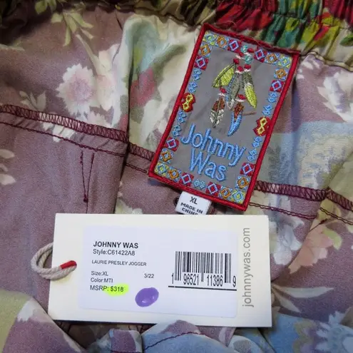 Johnny Was NWT Laurie Presley Jogger in Floral Charmeuse Silk Pants XL $318