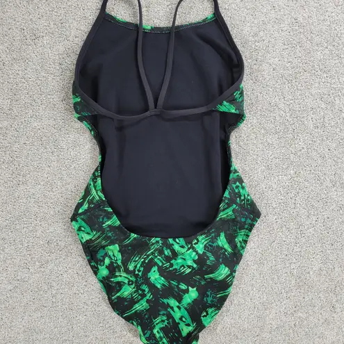 TYR Draco Cutoutfit One Piece Swimsuit Womens 30 Green Abstract Print Low Back