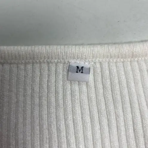 Women’s Ribbed Knit Sweater Dress Bodycon Maxi Square Neckline White Slit NWOT Size M