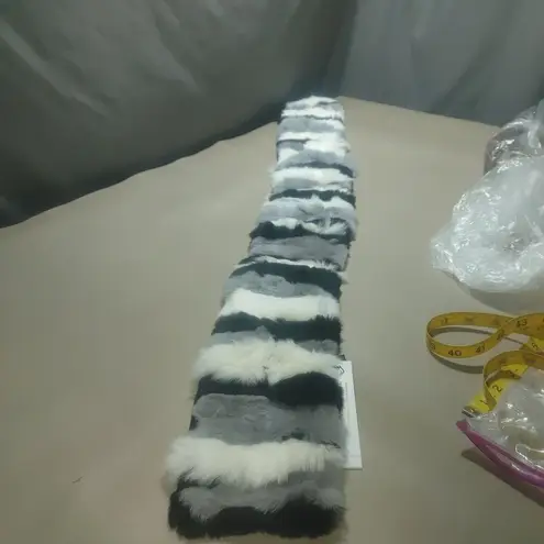 Love Token Scarf Black White Grey Kathleen Rabbit Pull Through OS Rex Rabbit Fur