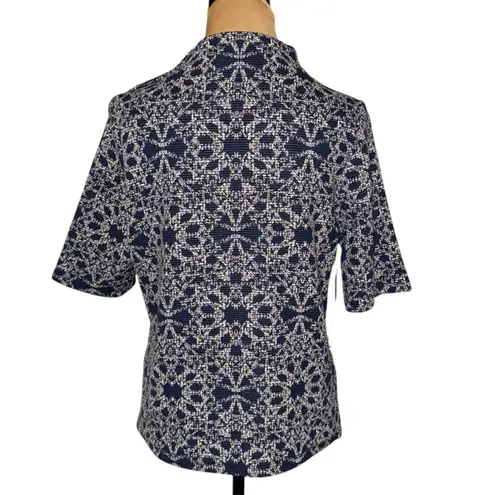 Anthropologie x Eva Franco Mock Neck Top,Short Sleeve Button Detail, Made in USA Blue Size M