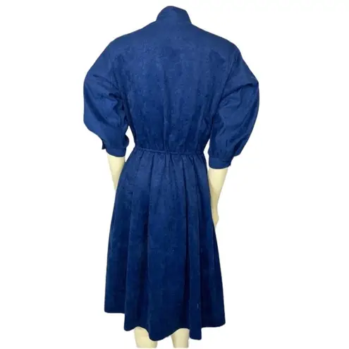 Vintage 80's Sansâge blue gold suede dress puffy sleeves double breasted size S