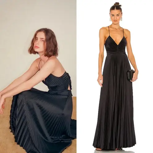 ALC Frank A.L.C. Aries Satin Pleated Maxi Dress Black Sz 6
