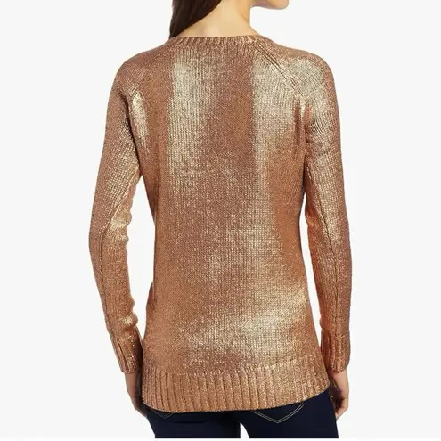 Ella Moss Elsa‎ Moss Beatrix Metallic Copper Penny V Neck Zipper Hem Tunic Sweater Medium