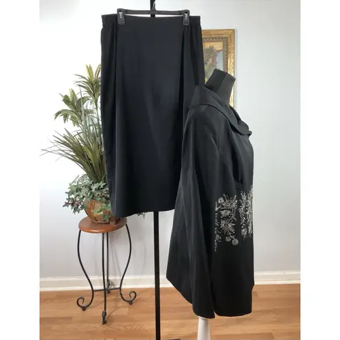 Ben Marc Women Black 2 Pc Skirt Jacket 16 Long Sleeve Formal Preppy Office Siren