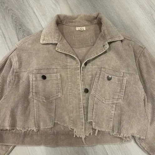 POL Women's Cropped Corduroy Beige Lightweight Relaxed Jacket Tan Size L