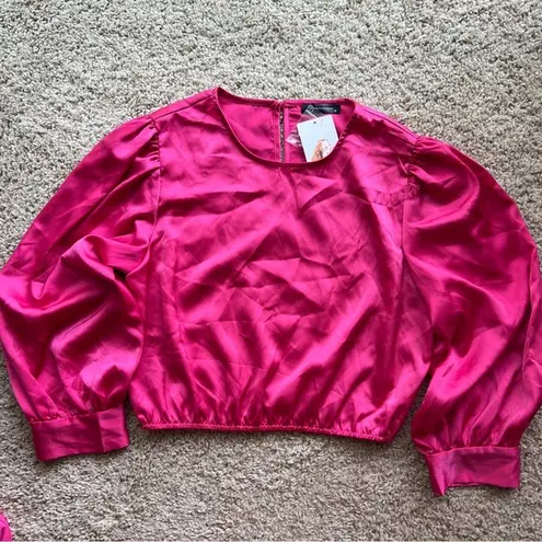 PRETTYGARDEN Hot Pink Long Sleeve Crop Top Blouse NWT