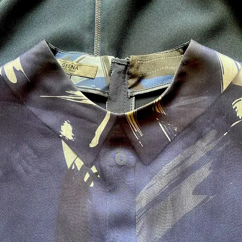 Printed Blue Sleeveless Shift Shirt Dress Boho Feminine Zip Up Medium