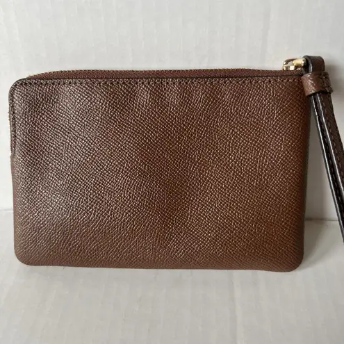 Coach  Signature‎ Leather Corner Zip Wristlet Brown Coin Pouch Wallet - Image 2