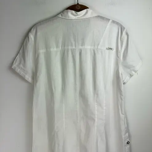 Lole Linen Cotton Blend Shirt Dress Sz 8 White Button Snap Boho Lagenlook