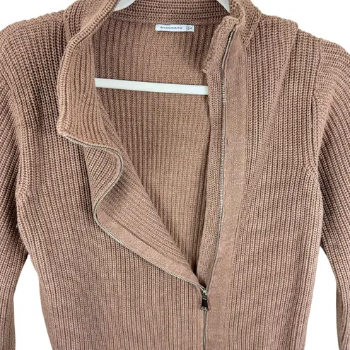 Staccato Brown Cotton Blend Chunky Knit Off Center Full Zip Cardigan Sweater L