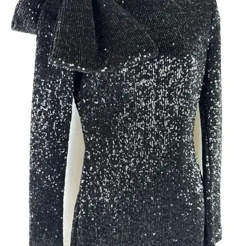 Rebecca Vallance Black Bow Sequin Long Sleeve Mock Neck Mica Mini Dress US 6