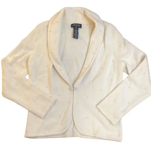 90s Vintage Jones Cream Shawl Collar Pearl Cardigan Lambs Wool Angora Small P White Size undefined
