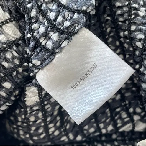 Shrimps Silk Dress polka dot smocked mini womens Black White size 12 minimalist