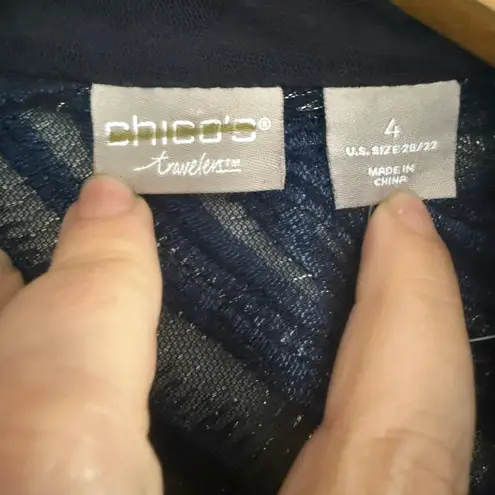 CHICO'S TRAVELERS Blue Whimsy Mesh Stripe Embroidered 3/4 Sleeve Jacket 4 26/28