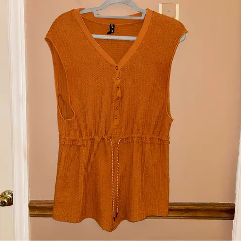 Urban Outfitters UO Out From Under Ty Waffle Knit‎ Button Front Romper Playsuit Terracotta XS - Image 2