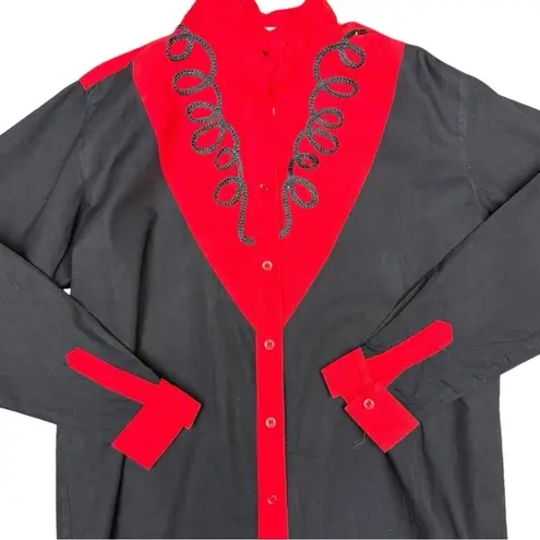 Vintage Side Saddle Western Shirt, Red and Black Cutout Detail Rodeo Cowboy EUC