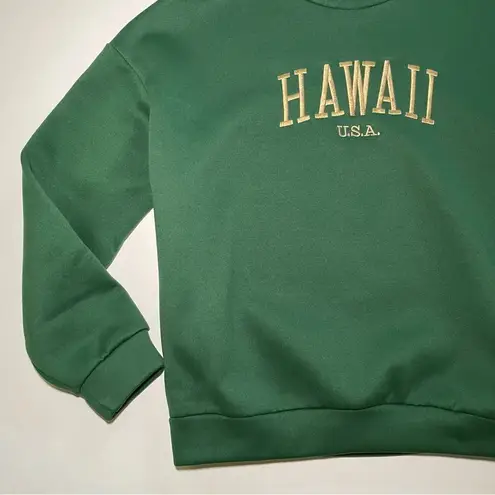 SheIn  Cozy Embroidered Gold HAWAII USA Green Crewneck Sweater Size SM/US 4