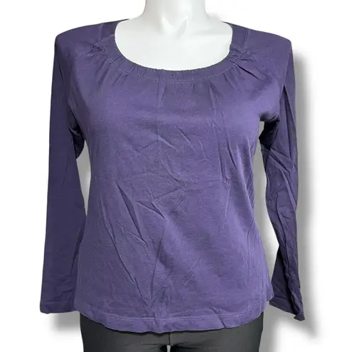 ana Womens T Shirt Top Long Sleeve Round Pleated Neckline Lightweight Purple XL