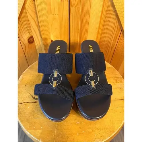 Anne Klein  Hadya Wedge Sandals In Navy 7