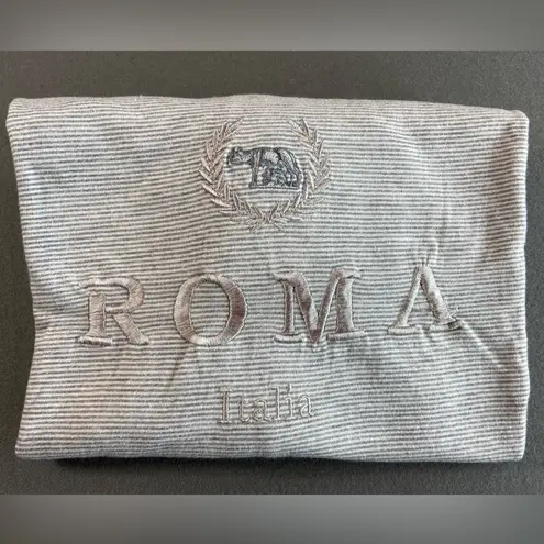 Roma Short Sleeve Tee Shirt Embroidered Stripes crew Neck size Large Gray