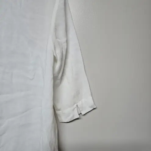 Fridaze Women's White Linen Tunic Jacket Sz M‎ 3/4 Sleeve Button Front Peter Pan Size M