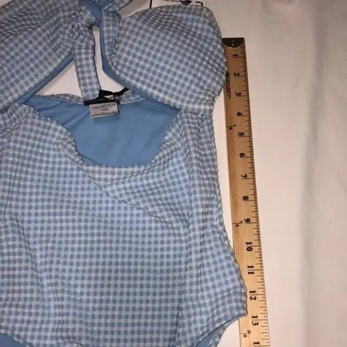 Moeva Bruna Gingham Baby Blue Swimsuit Size UK XS One Piece London NEW