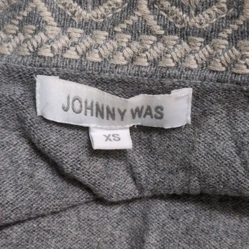 Johnny Was Gray Embroidered Waterfall Open Cardigan Drape Boho Cashmere Blend XS