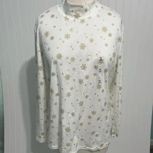 Karen Scott Snowflake Mock Neck Top White XL