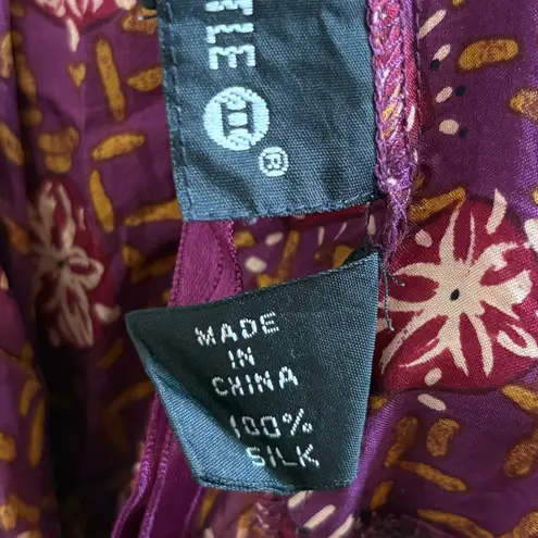 Vintage 90s Carole Little Silk Boho Patchwork Skirt 14W Purple