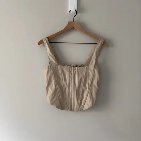 7 For All Mankind  Faux Leather Corsette Style Cropped Tank Top Beige Sleeveless