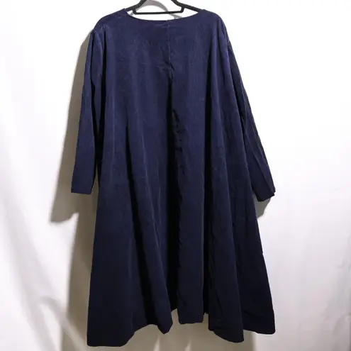 Wendy Trendy Italy Navy Blue Corduroy Dress Long Sleeve Pockets Lagenlook OS Blue Size undefined