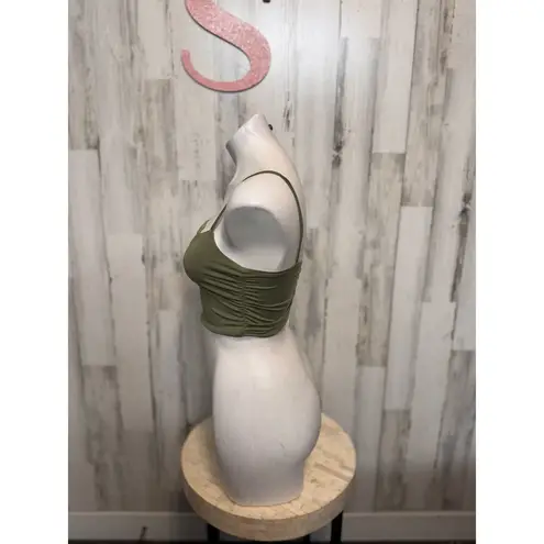 Olive Green Ruched Crop Top & Skirt Set Size Small 2