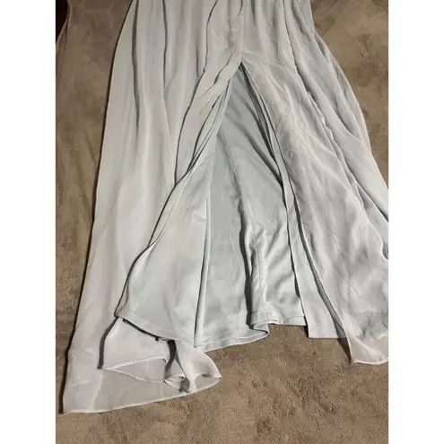 Dessy NWT SZ 4 Regular BOW SHOULDER SQUARE NECK CHIFFON MAXI DRESS in Mist Blue